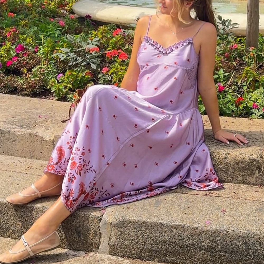 Free People On My Own Floral Satin Nightgown Dress XS - Picture 2 of 4